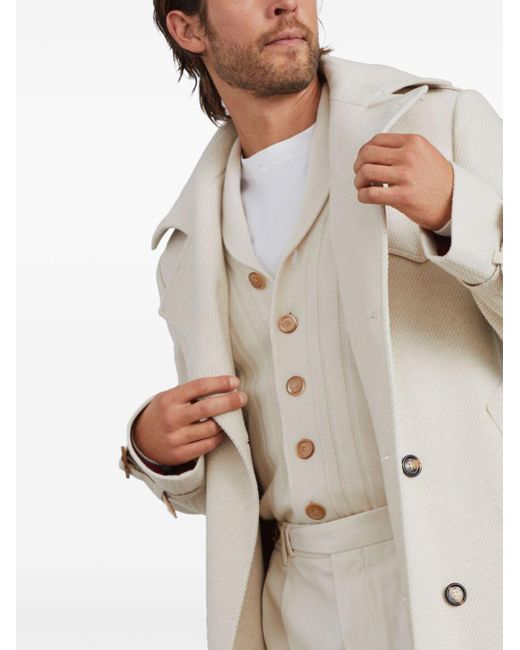 Brunello Cucinelli White Cashmere And Wool Trench Coat for men