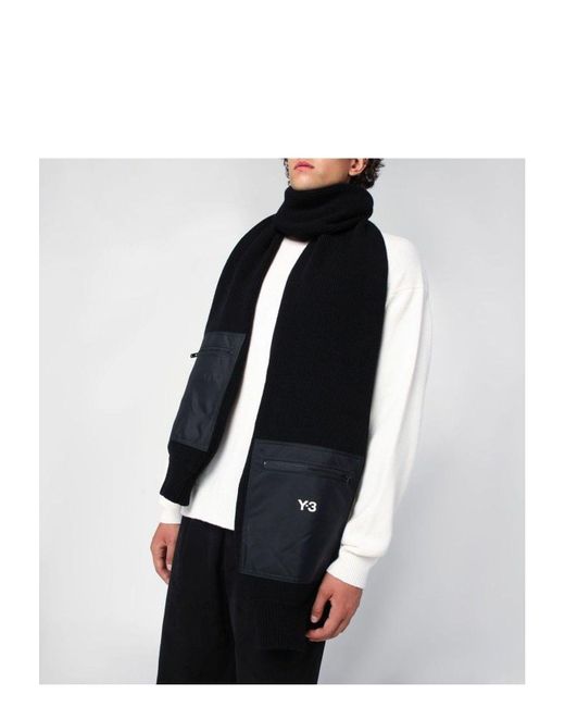 Y-3 Blue Wool And Nylon Scarf With Sleeves for men