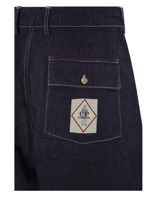 C P Company Blue Cotton Denim Shorts for men
