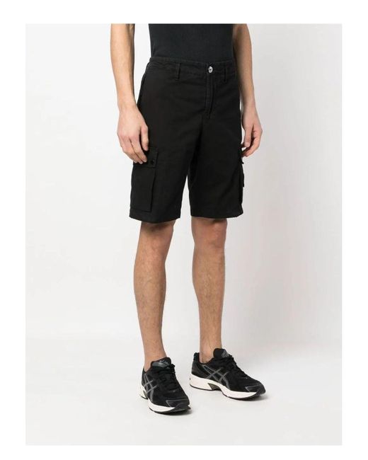 Stone Island Black Logo Cotton Cargo Shorts for men