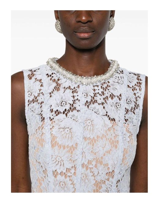 Self-Portrait White Fine Lace Pearl Midi Dress