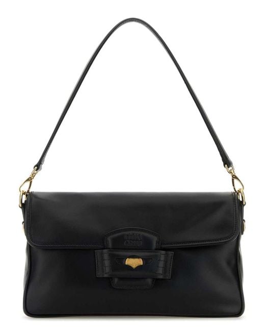 Miu Miu Leather Penny Shoulder Bag in Black | Lyst