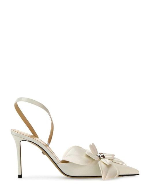 Mach & Mach White Satin Orchid Pumps