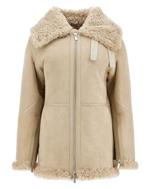 Burberry Natural Shearling Aviator Jacket For