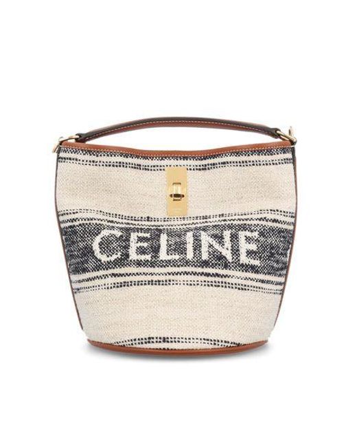 Celine Teen 16 Jacquard Canvas & Leather Bucket Bag in White
