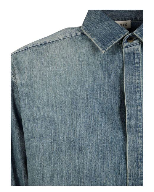 Fear Of God Blue Denim Button Up Shirt for men
