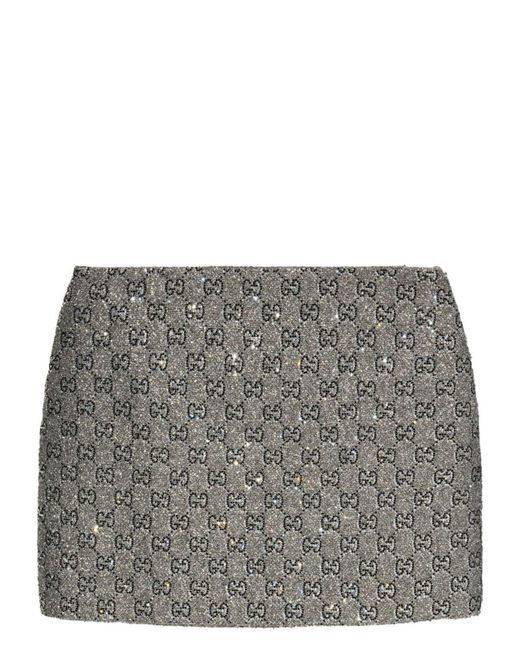 Gucci Gray Gg Tweed Mini Skirt