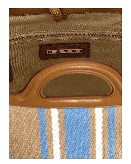 Marni Blue Embroidered Canvas Tropicalia Bucket Bag