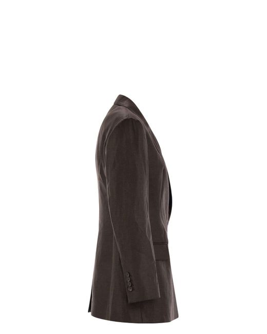 Brunello Cucinelli Black Shiny Linen Twill Jacket With Necklace