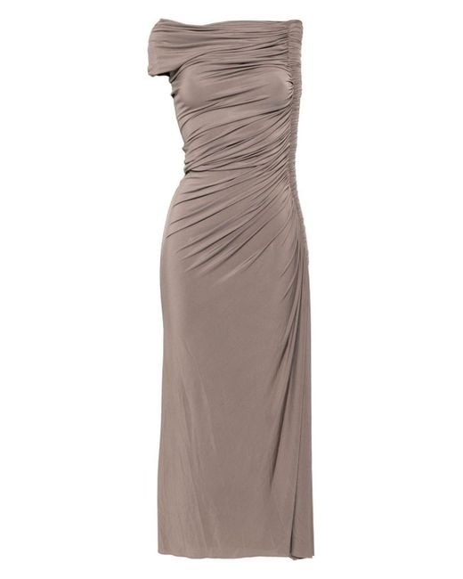 ワンピース Alaia Draped midi dress Brown Alaïa Draped Dress in Brown | Lyst