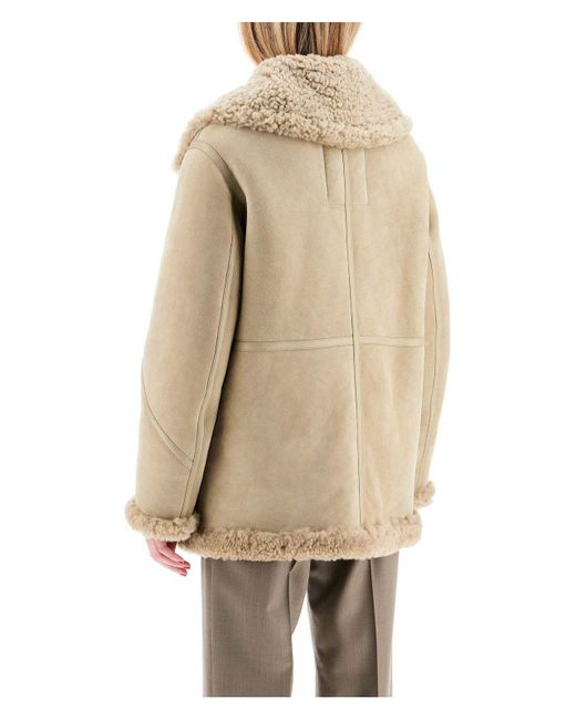 Burberry Natural Shearling Aviator Jacket For