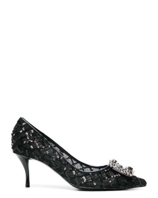 Roger Vivier Black Flower Strass Pumps