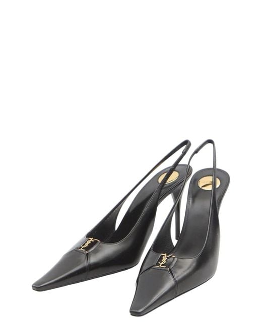 Saint Laurent Metallic Babylone Breteuil Leather Slingback Pumps