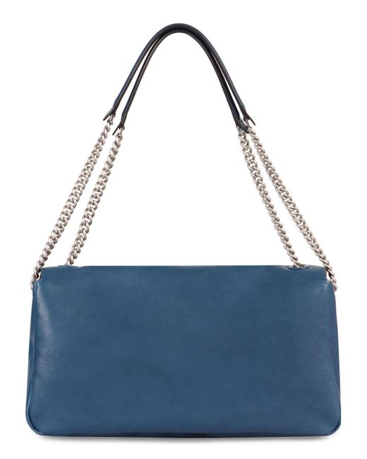 Fendi Blue Leather Chain Large Baguette