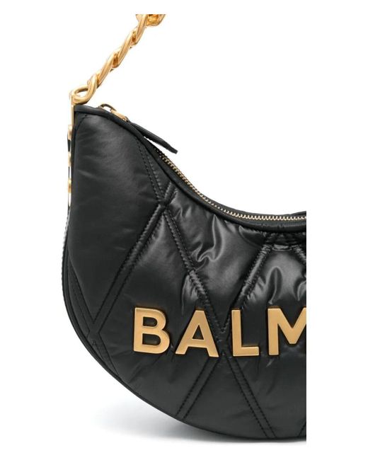 ショルダーバッグ・ポシェット BALMAIN 1945 SOFT MOON BAG-GRID QUILTED NYLON Balmain 1945 Soft Moon Bag-Grid Quilted Nylon in Black | Lyst
