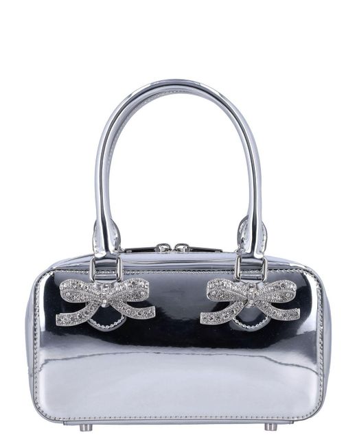 Self-Portrait Blue Metallic Leather Mini Tote Bag