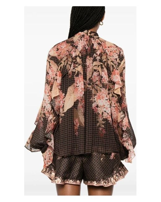 Zimmermann Brown Illuminate Flutter Viscose Blouse Shirt