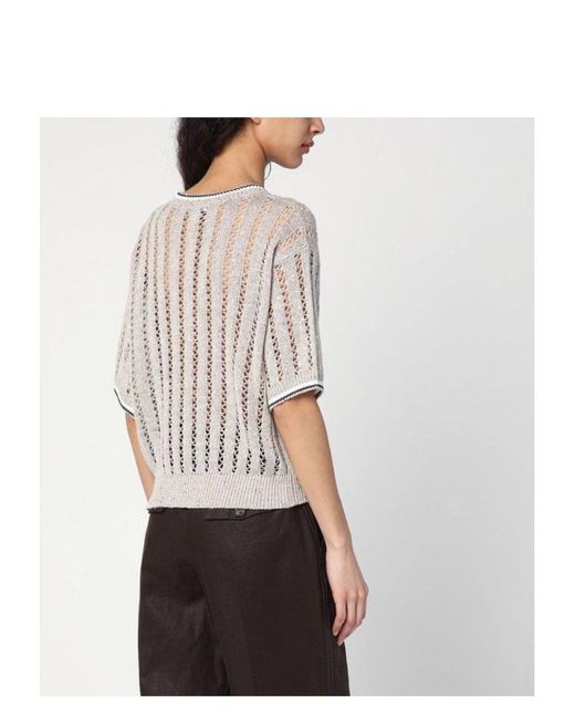 Brunello Cucinelli White Perforated Linen Sweater