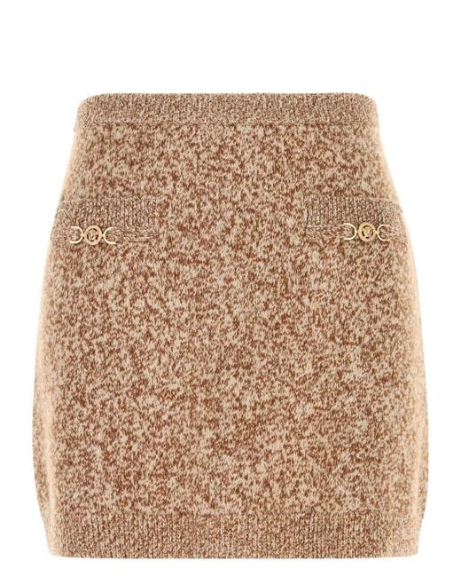 Versace Natural Two-Tone Virgin Wool Blend Mini Skirt
