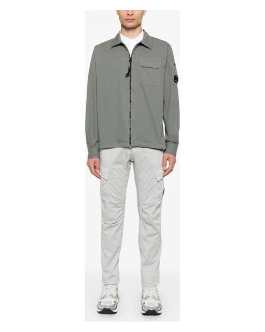 C P Company Gray Organic Gabardine Full Zip Overshirt for men