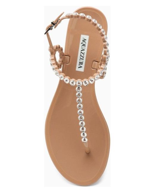 Aquazzura Natural Almost Bare Crystal-Embellished T-Bar Jelly Sandals
