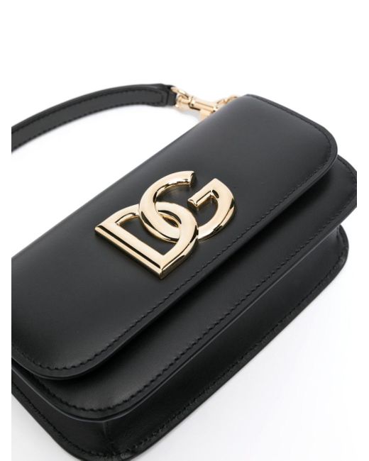 Dolce & Gabbana Black Leather Dg Plaque Shoulder Bag