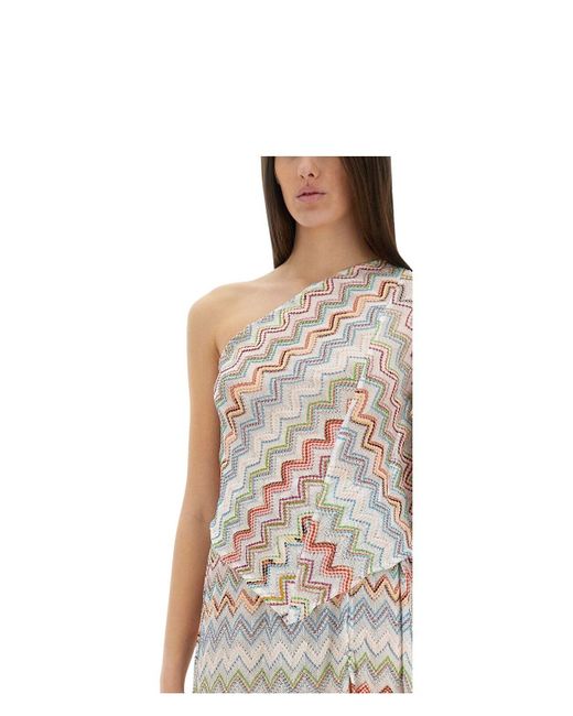 Missoni White Oneshoulder Top With 3D Lamé Zig Zags