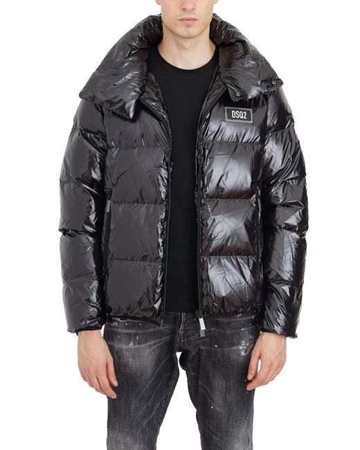 DSquared² Gray Down Jacket With Logo Application for men