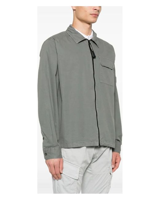 C P Company Gray Organic Gabardine Full Zip Overshirt for men