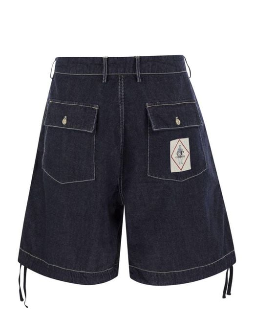 C P Company Blue Cotton Denim Shorts for men