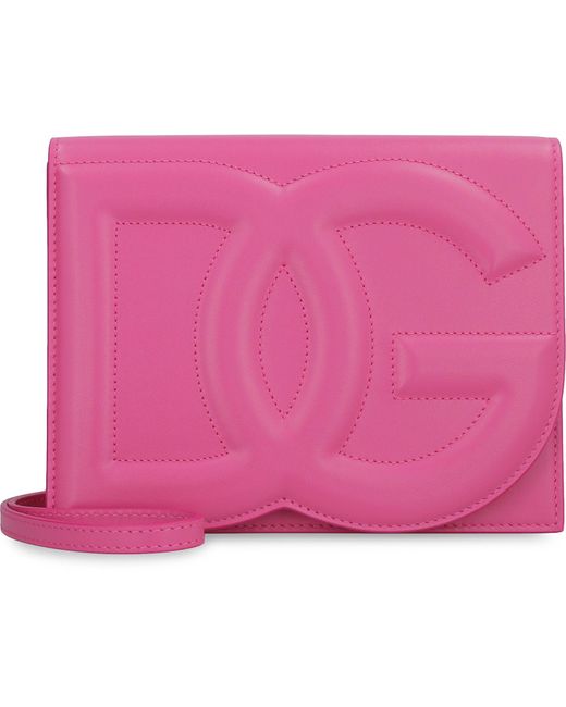 Dolce & Gabbana DG Logo Flap Leather Crossbody Bag in Medium Red