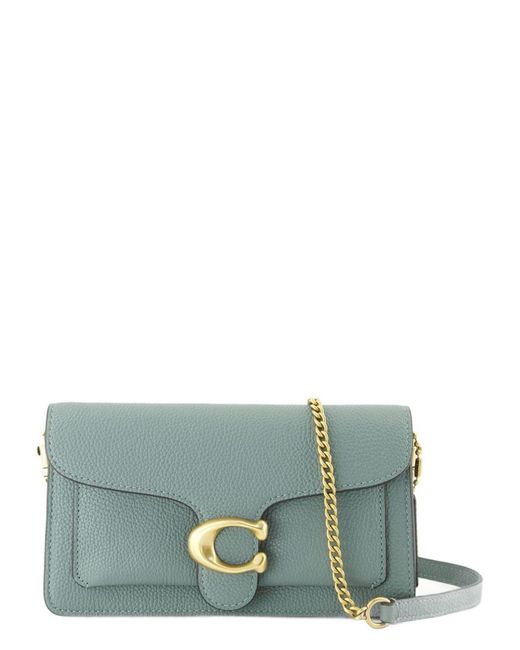 COACH Gray Polished Pebble Leather Tabby Chain Clut