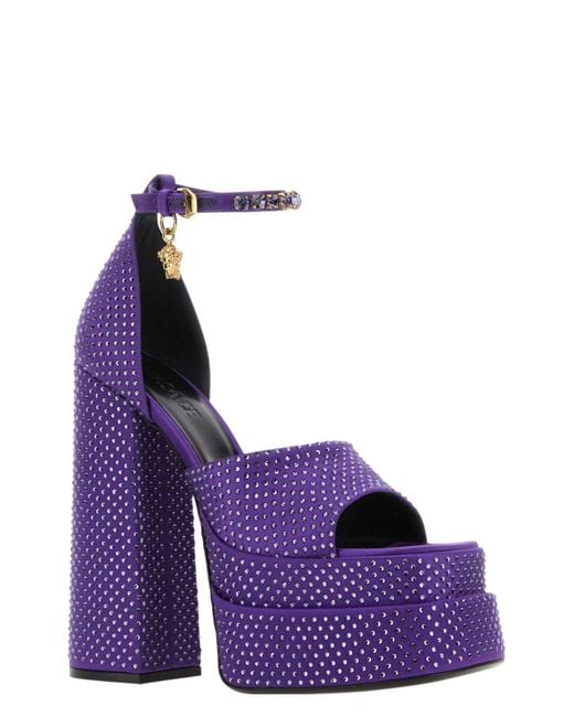 Versace Purple Satin Medusa Aevitas Sandals