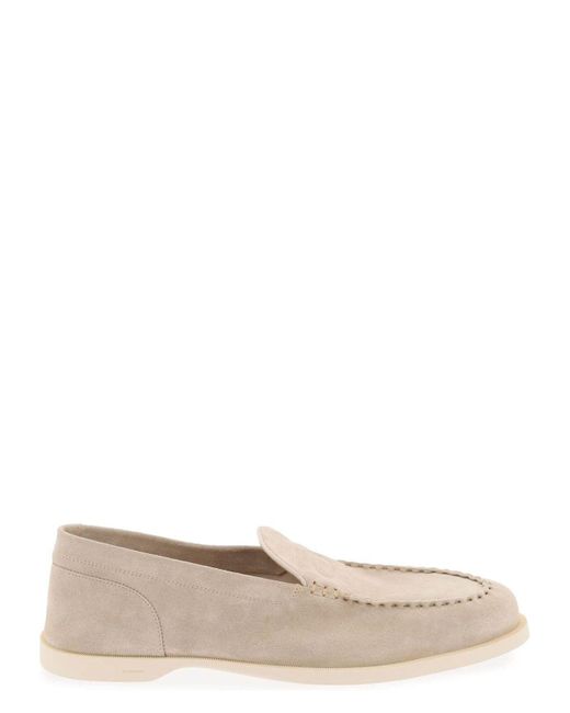 John Lobb White Pace Suede Oval Flexi Loafers for men
