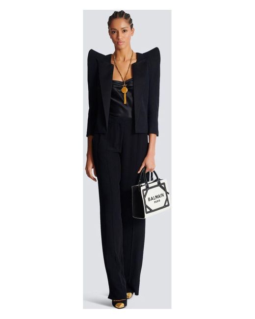 Balmain White B-Army Shopper Small-Raphia&Calfskin