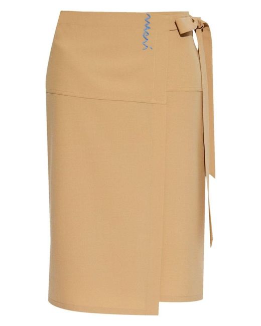 Marni Natural Camel Midi Skirt With Bow On The Side