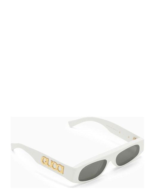 サングラス GUCCI WHITE ACETATE GEOMETRIC SUNGLASSES Gucci rectangular white sunglasses – Eyewear Club