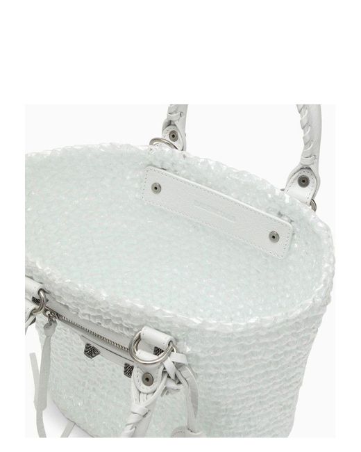 Balenciaga White Raffia Small Le Cagole Handbag