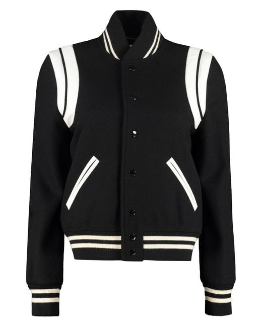 Saint Laurent Black Wool Blend Bomber Jacket