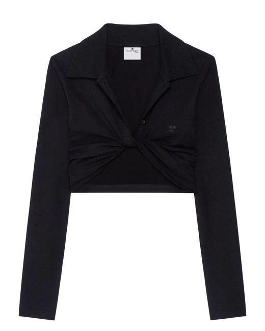 Courreges Black Polo Twist Piqué Crop