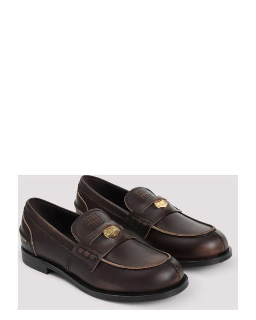 Miu Miu Brown Dark Leather Loafers