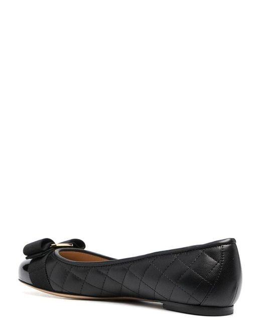 Ferragamo Black Vara Quilted Leather Ballet Flats