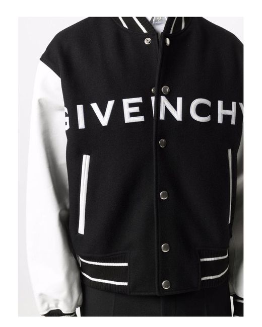 Givenchy Black Two-Tone Wool Blend And Leather Bomber Jacket