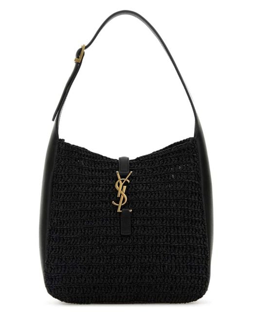 Saint Laurent Black Raffia Small Le 5 Ã 7 Shoulder Bag