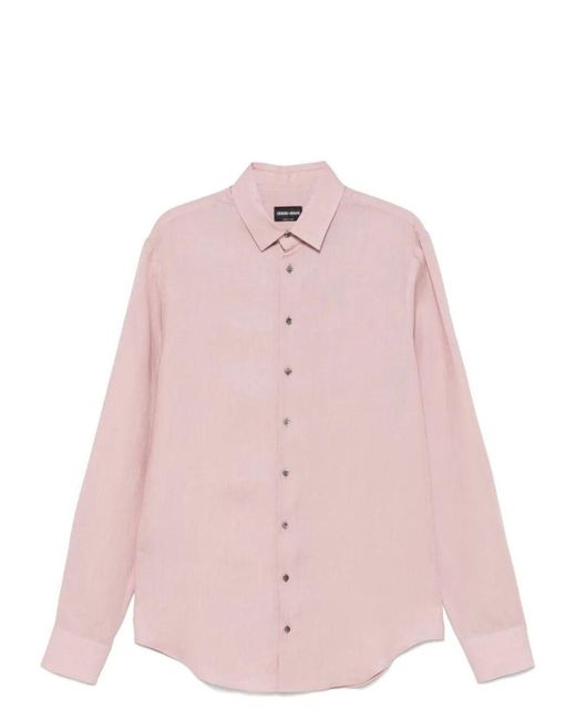 Giorgio Armani Pink Regular Fit Linen Shirt for men