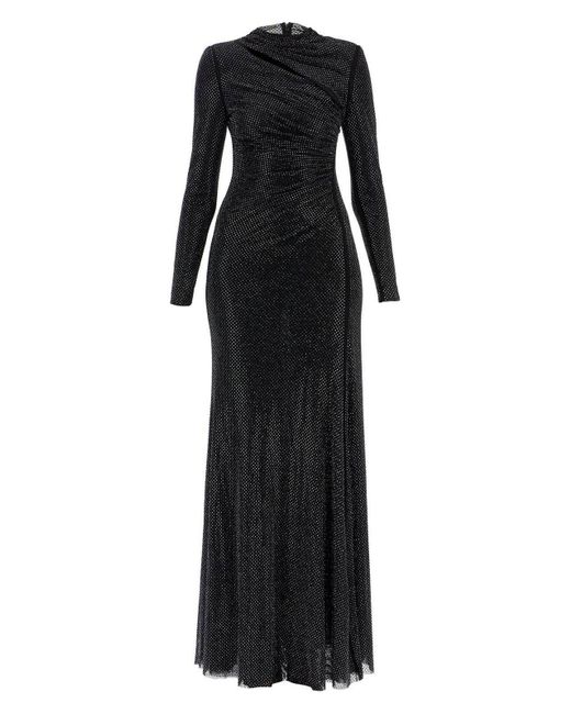 Self-Portrait Black Long Mesh Dress With Rhinestones