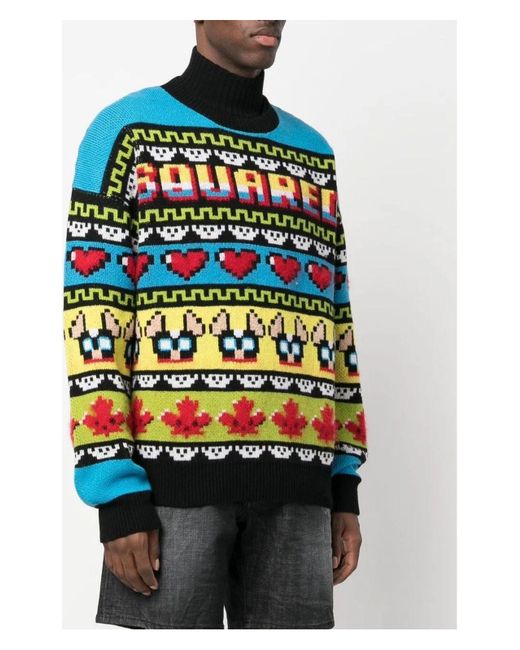 DSquared² Blue Ciro Logo Jacquard Crewneck Knit Sweater for men