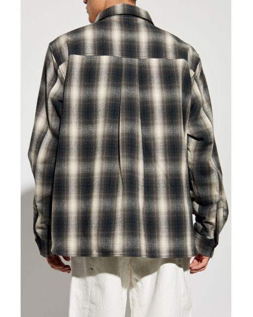 Rhude Gray Racing-Inspired Flannel Shirt For for men