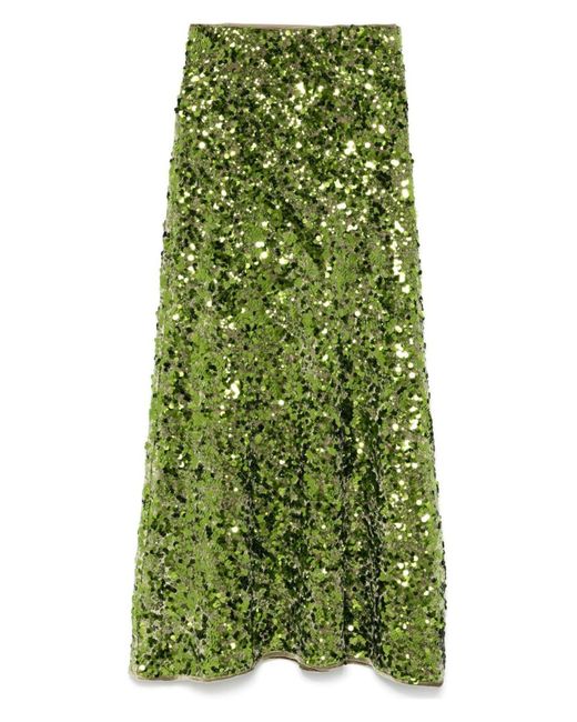 Ganni Green Velvet Sequined Skirt