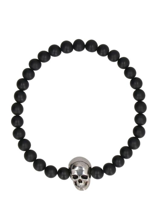 Alexander McQueen Black Skull Bracelet With Pearls for men